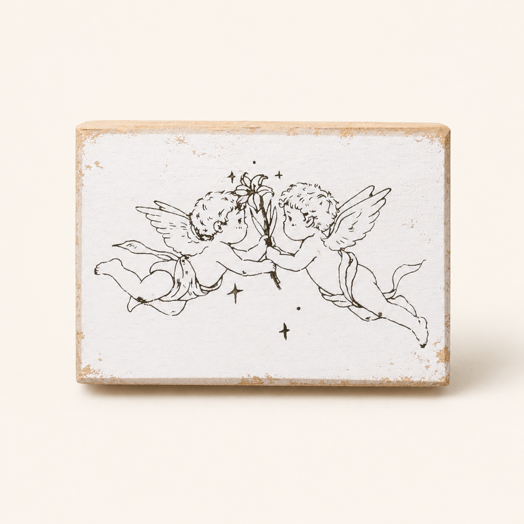 Double Little Angels Wooden Rubber Stamp