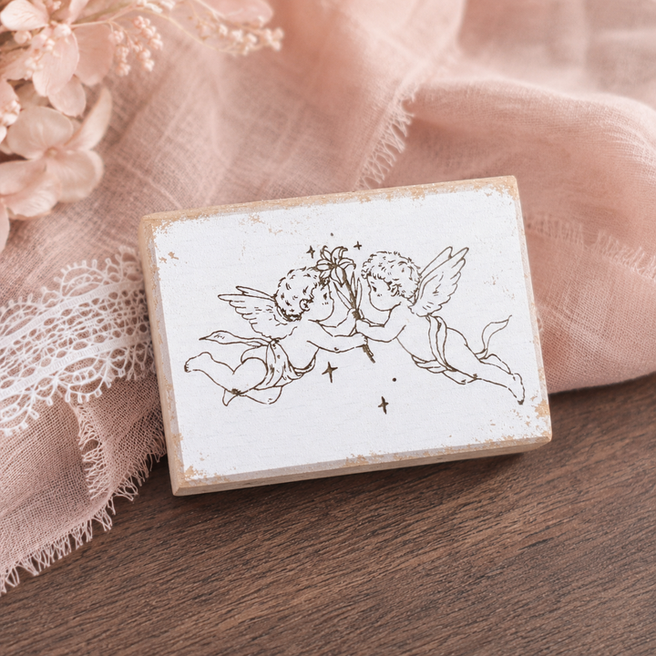 Double Little Angels Wooden Rubber Stamp