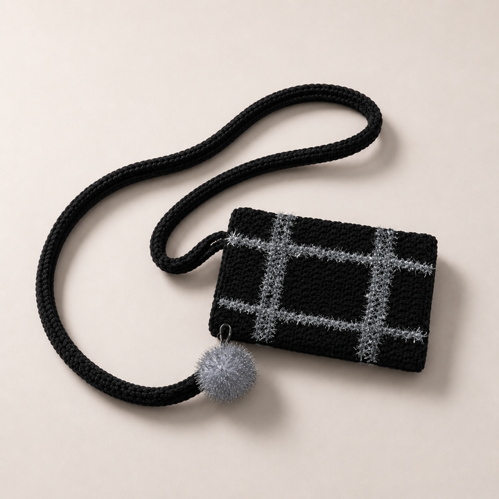 Black Handmade Crochet Mini Crossbody Bag