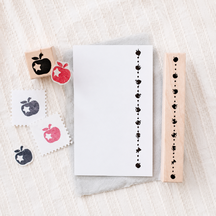 Vertical Apple Timeline Wooden Rubber Stamp
