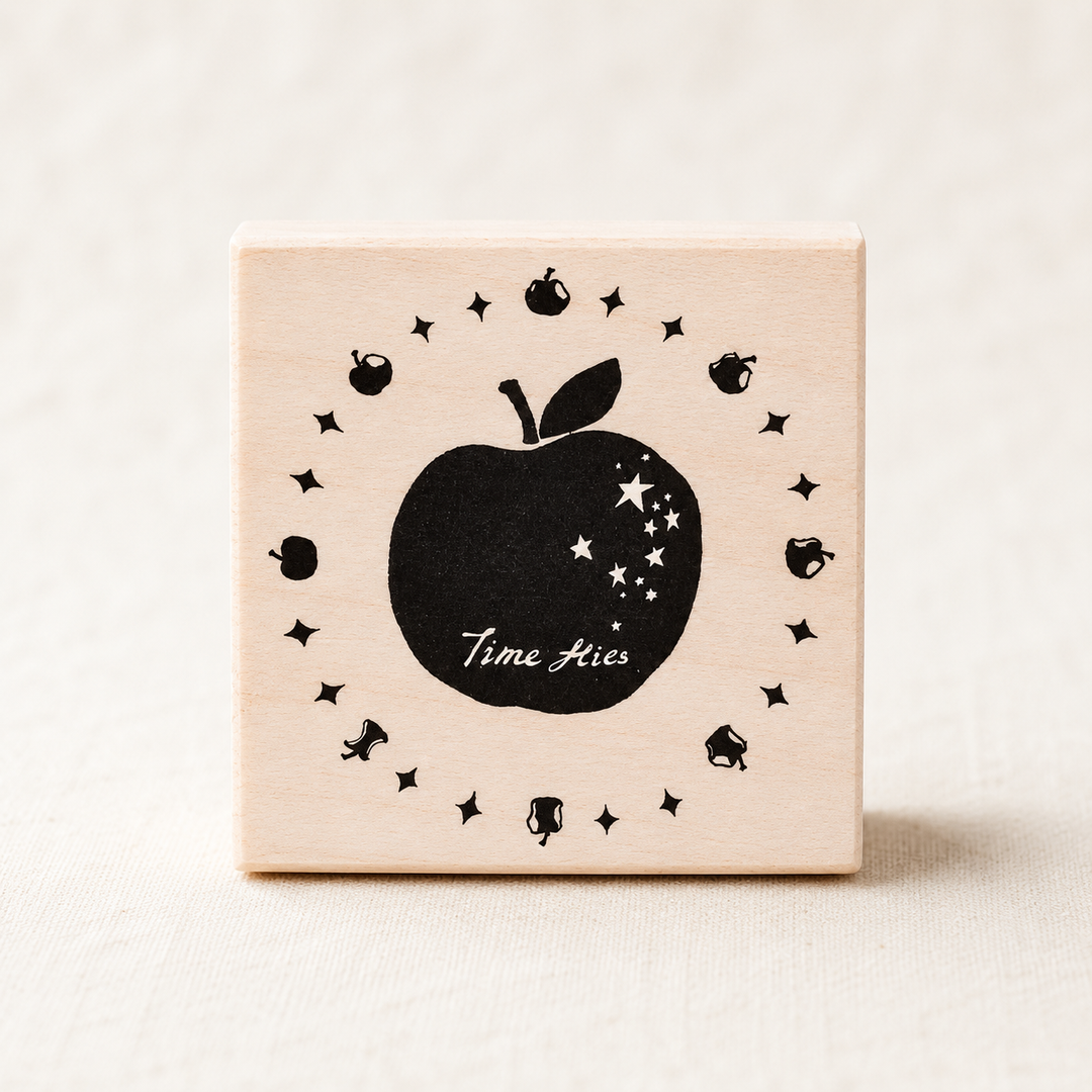 Round Apple Timeline Wooden Rubber Stamp