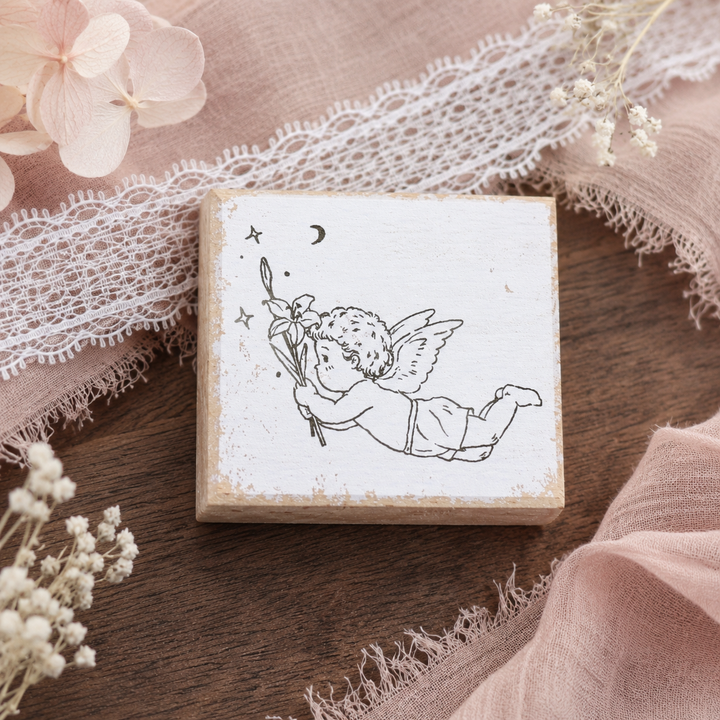 Single Little Angel Wooden Rubber Stamp