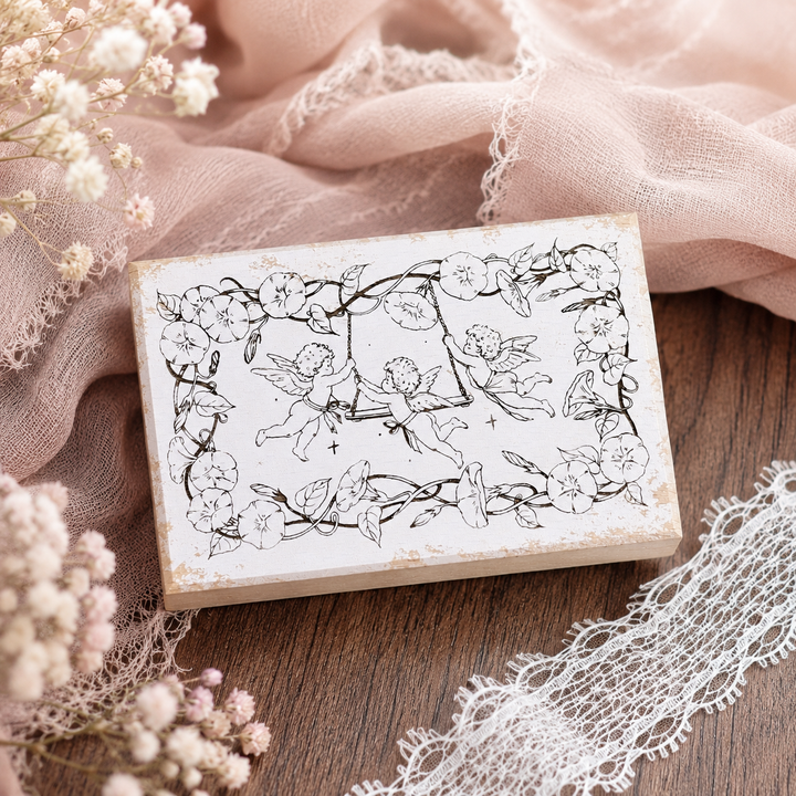 Swing Angel Wooden Rubber Stamp