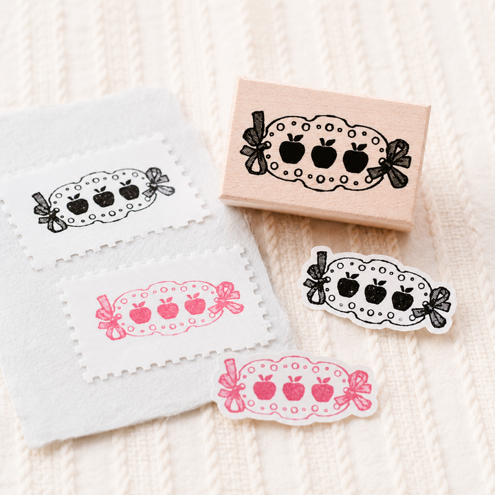 Three Apples Wooden Rubber Stamp